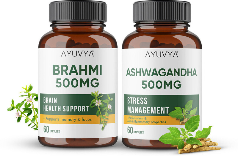 Ayuvya Ayurvedic Brahmi Capsule and Ashwagandha Capsule(Pack of 2, 60 Capsules)