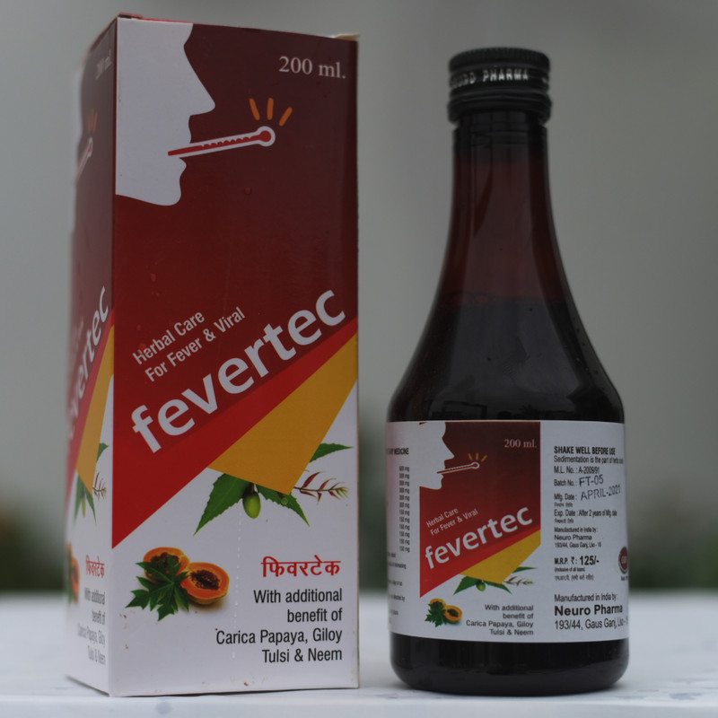 Neuro Pharma Fevertec | Ayurvedic Fever & Viral Care Syrup with Papaya, Giloy, Tulsi & Neem(Pack of 2, 200 ml)