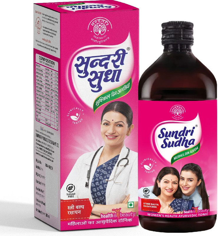 Dhanwantri Pharmaceuticals Sundri Sudha Ayurvedic Women's Tonic for Irregular Cycles (Sugar Free, 180 ML)(180 ml)