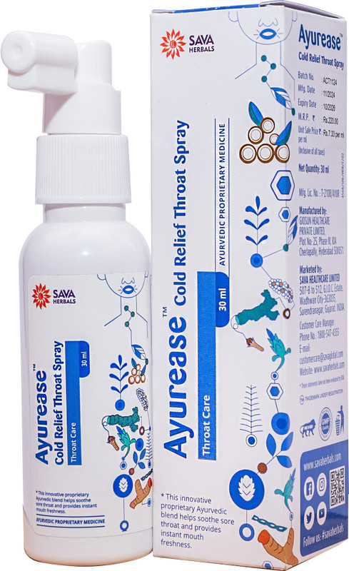 Ayurease Cold Relief Throat Spray|For Sore and Irritated throat|Mouth Freshner(30 ml)