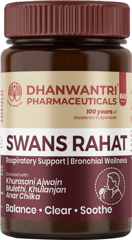 Dhanwantri Pharmaceuticals Swans Rahat Ayurvedic Powder|Dry-Wet Cough, Bronchial Comfort & Asthma (60 g)(60 g)