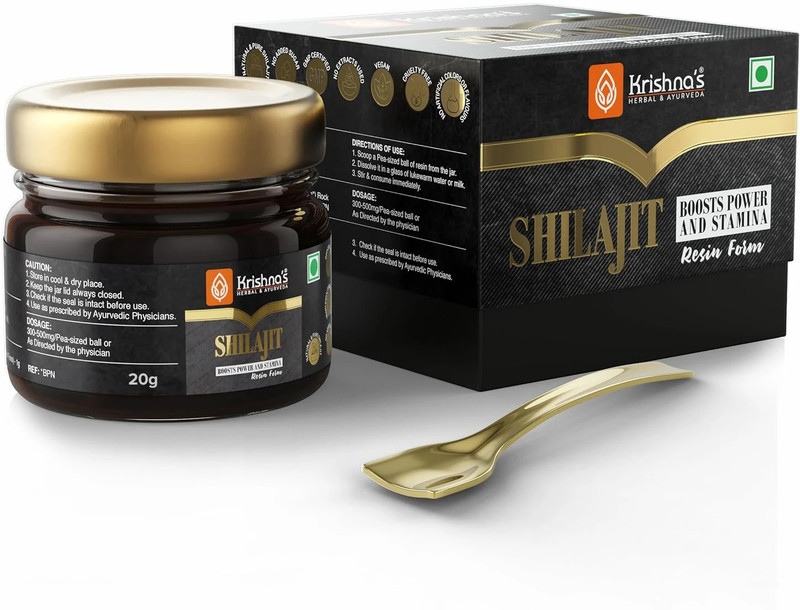Krishna's Herbal & Ayurveda Shilajit Resin Boosts Power & Stamina Reduce Fatigue Strengthen Bones & Muscles(20 g)