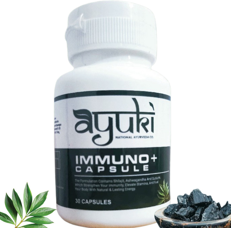 AYUKI Silajit Immuno+ Capsules With Pure silajit & ashwagandha | Boosts Stamina(30 Capsules)