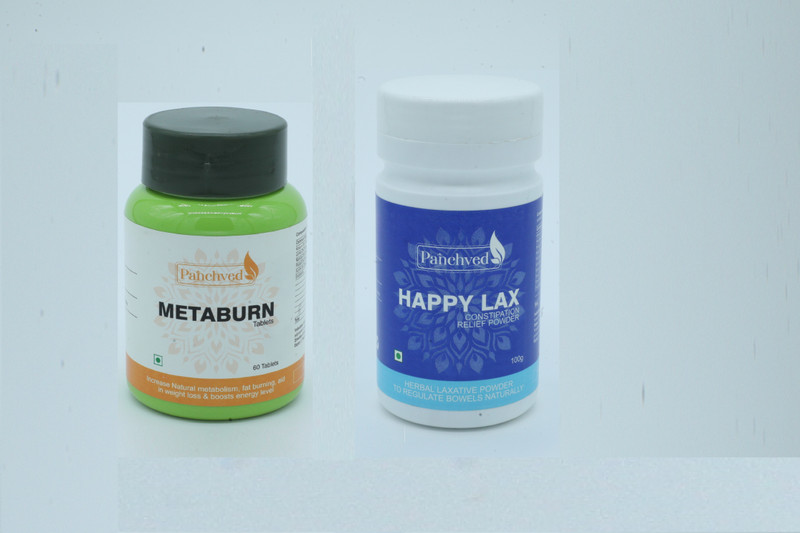 panchved MetaBurn For Weight Loss 60 Tablet With HappyLax Constipation Relief 100g Powder(Pack of 2, 60 Tablets, 100 g)