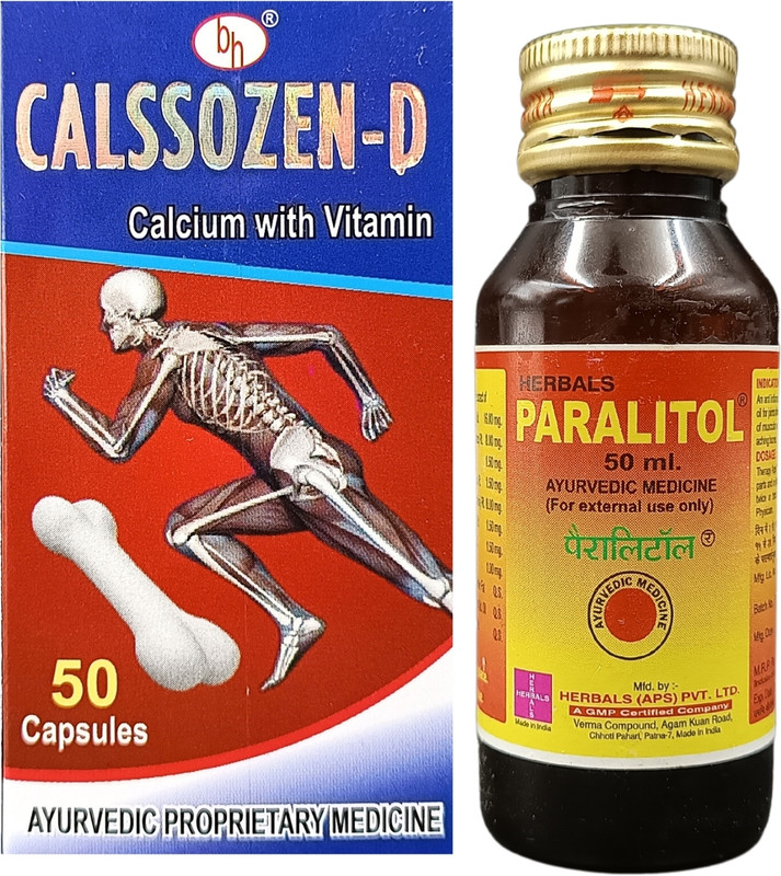 HERBSHD Calssozen-D Capsule & Herbal Paralitol Oil | Calcium | Pain Relief(Pack of 2, 50 Capsules, 50 ml)