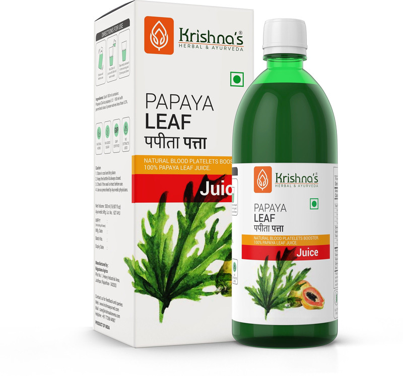 Krishna's Herbal & Ayurveda Papaya Leaf Juice | Enhances Liver Health | Helps to Increase Platelets Count(1000 ml)