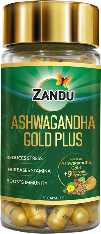 ZANDU Ashwagandha Gold Plus:Reduces Stress, Increases Stamina & Enhances Immunity(60 Capsules)