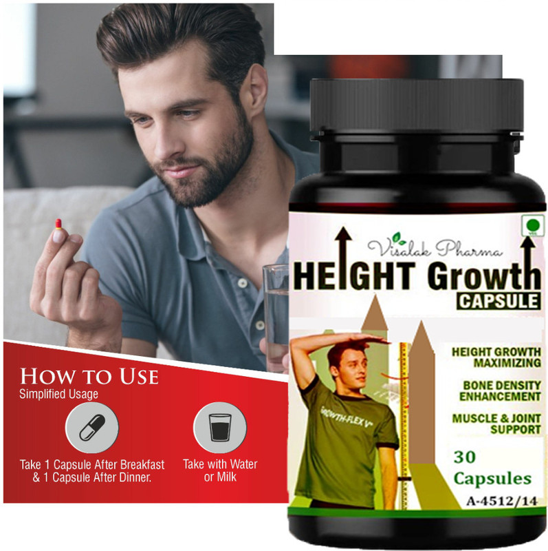 visalak pharma Height Gainer Natural & Pure Height Increase cap-sules 100% Herbal & Organic(60 Capsules)
