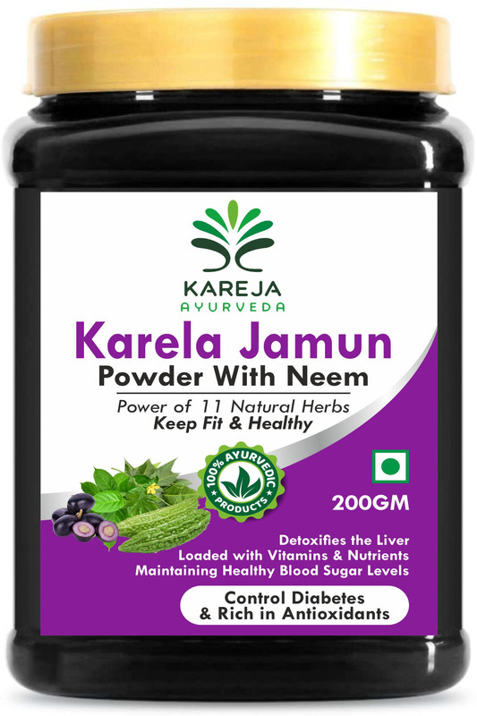 KAREJA AYURVEDA Karela Jamun Powder with Neem - Power of 11 Natural Herbs for Control Diabetes(200 g)