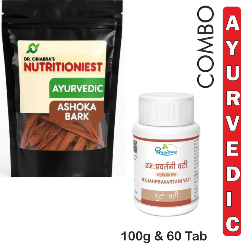 Dr. Chhabra's Nutritioniest Ashoka Bark 100g with Rajpravartani Vati – Ayurvedic Women’s Wellness Support(Pack of 2, 100 g, 60 Tablets)