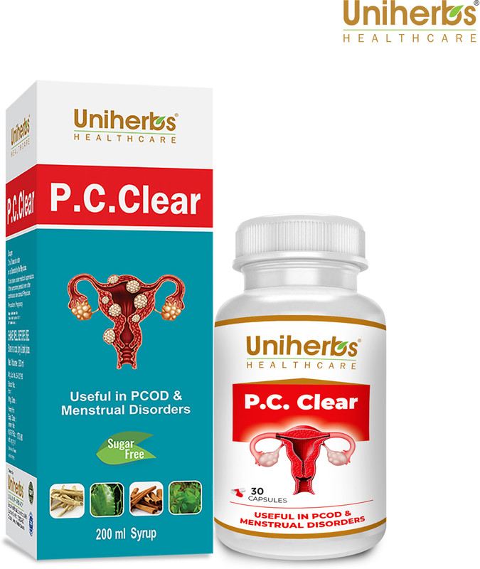 Uniherbs P.C.Clear PCOD PCOS Syrup, Capsules Regulate Periods,Promote Fertility,Hormone(Pack of 2, 200 ml, 60 Capsules)