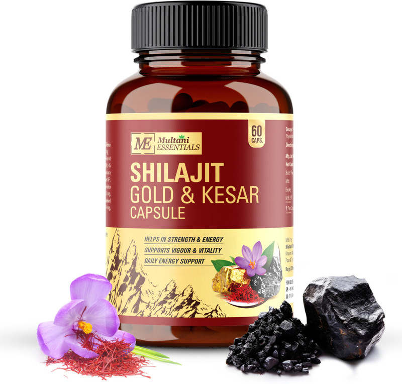 Multani Essentials Shilajit Gold & Kesar Capsule | Boost Strength & Stamina -(60 Capsules)