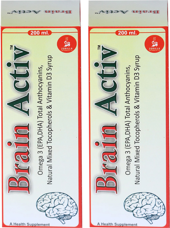 Brain Activ Omega 3 EPA & DHA Vitamin D3 Syrup I 200ml Pack of 2(Pack of 2, 400 ml)