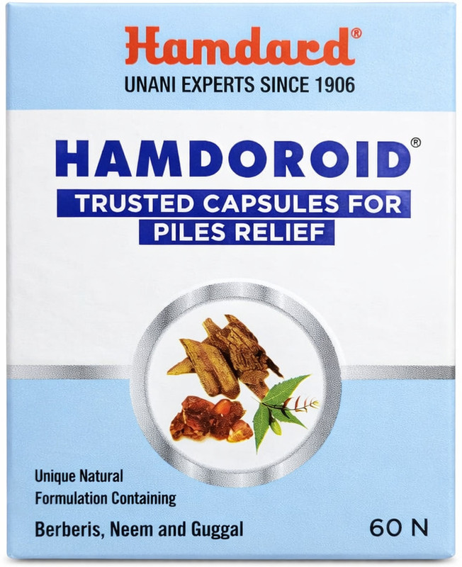 Hamdard Hamdoroid Capsules for Constipation, Piles & Bleeding Piles | 100% Natural(Pack of 2, 120 Capsules)