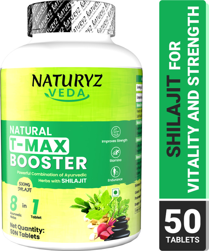 NATURYZ VEDA T-MAX Booster Pure Shilajit Ashwagandha For Strength, Stamina, Vitality(50 Tablets)