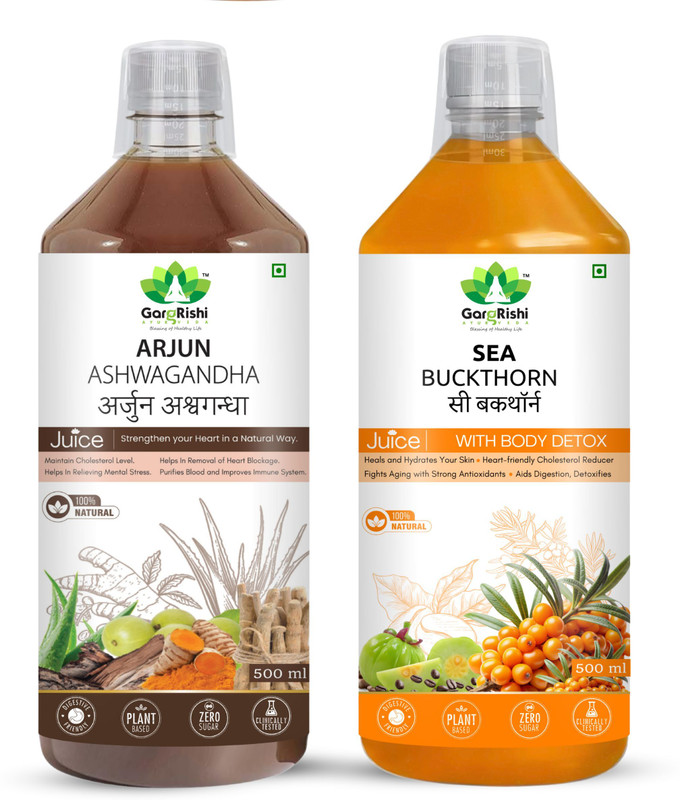 GargRishi Arjun Ashwagandha & Sea Buckthorn Body Detox Juice – Herbal Health Combo(1 L)