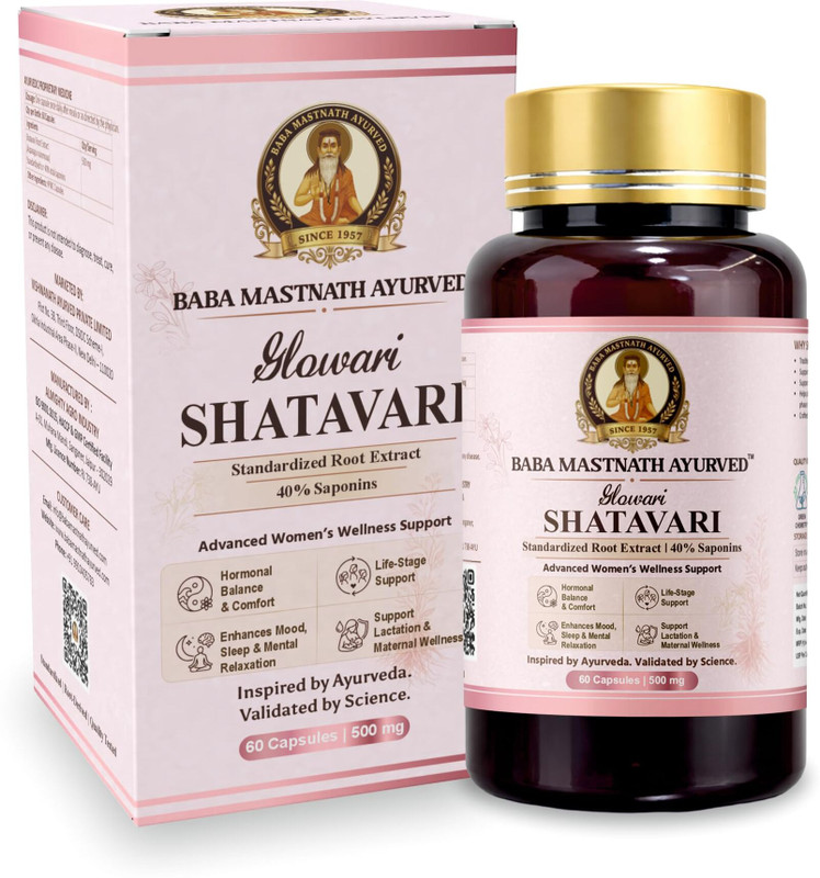 BABA MASTNATH AYURVED Herbal Shatavari 60 capsules for hormonal balance PMS support and women wellness(500 mg)