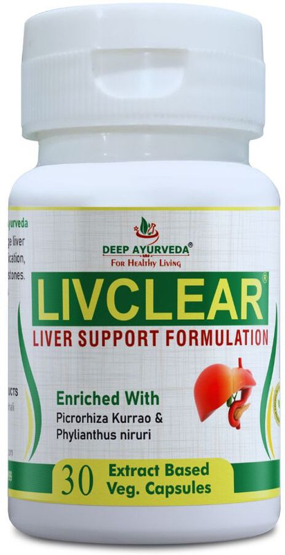 LIVCLEAR 500mg Extract Based 30 Veg. Capsules | 100% Ayurvedic Formulation for Fatty Liver, High Cholesterol & Liver Detoxification(30 Capsules)