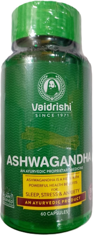 VAIDRISHI Ashwagandha Capsules for Stress Relief, Sleep Support & Anxiety Balance(60 Capsules)