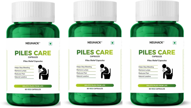 Neuhack Piles Care Capsules | Ayurvedic bawaseer hemorrhoids support medicine supplement(Pack of 3, 180 Capsules)