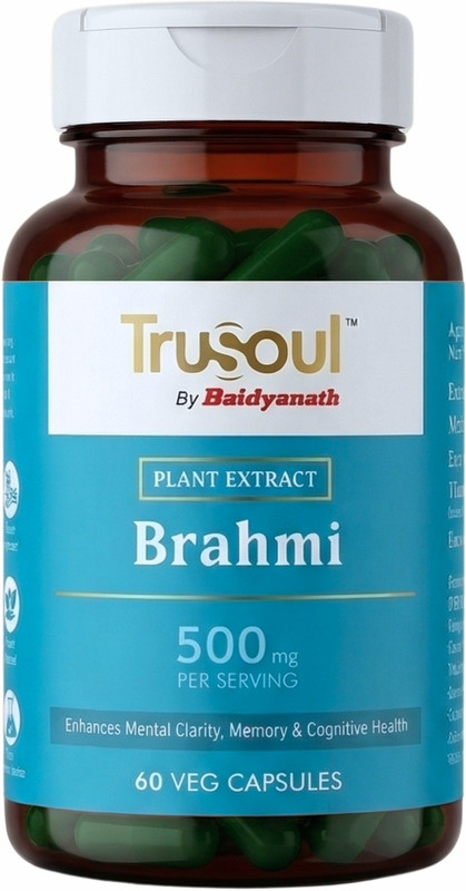 Trusoul Brahmi Capsule - 500mg | Helps Enhance Mental Clarity, Memory & Cognitive Health(60 Capsules)