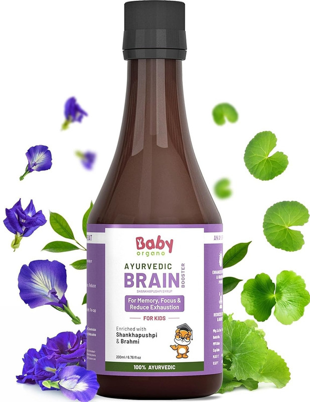 BabyOrgano Shankhpushpi & Brahmi Brain Booster Syrup for Kids | Memory Focus | 5-15 Years(200 ml)