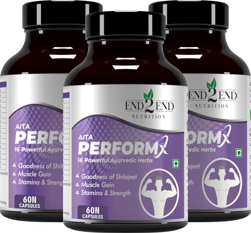 End2End Nutrition PerformX - Original Himalayan Shilajit with Gokhru for Stamina & Performance(Pack of 3, 180 Capsules)