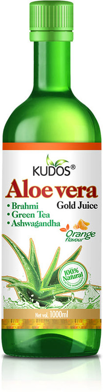 KUDOS Aloevera Gold Juice With Bramhi, Green Tea & Ashwagandha - Orange Flavour(1000 ml)
