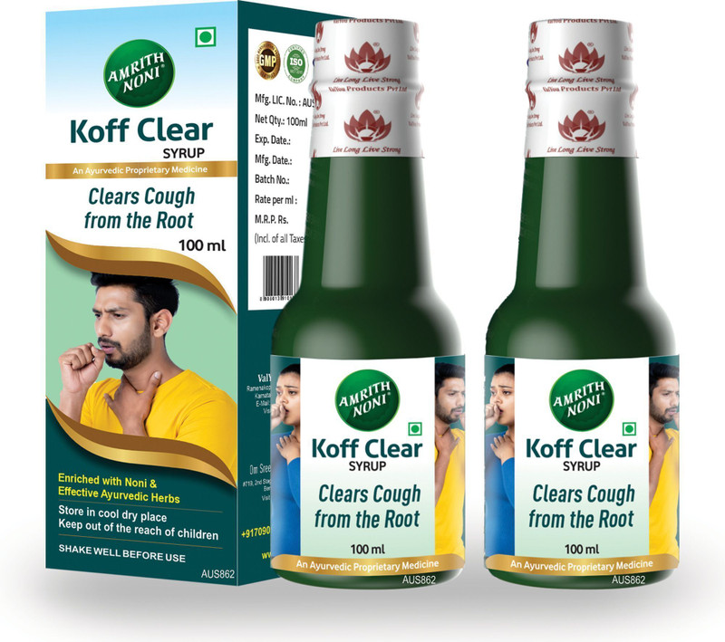 AMRITH NONI Koff Clear Ayurvedic Herbal Cough Syrup | Relief Against Cough & Cold - 100ml(Pack of 2, 100 ml)