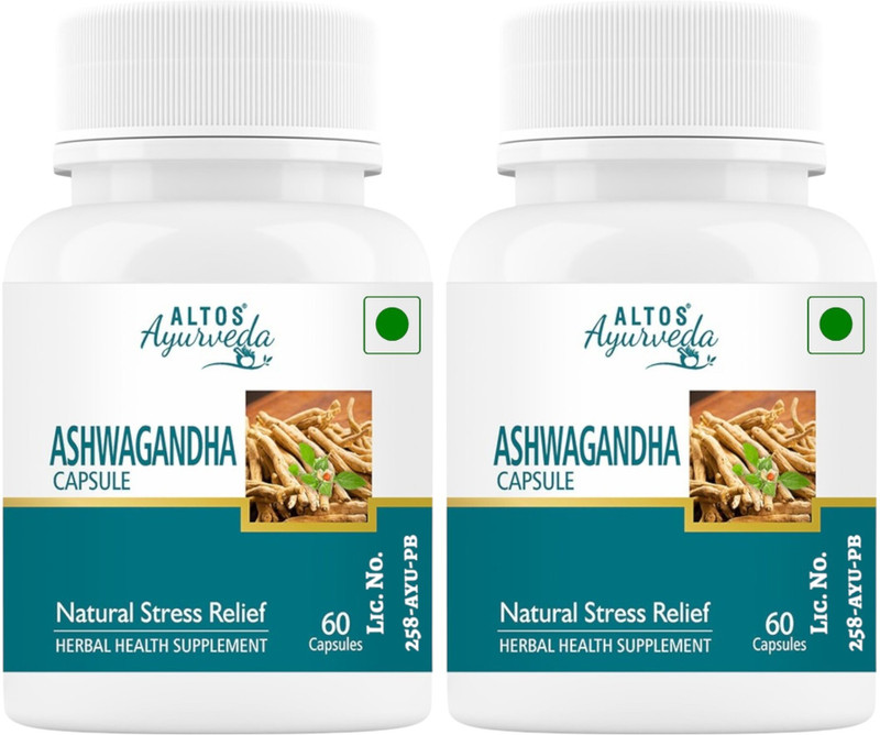 ALTOS Ayurveda Ashwagandha Capsules | Herbal Stress Relief & Immunity Booster, 60 Caps(60 Capsules)