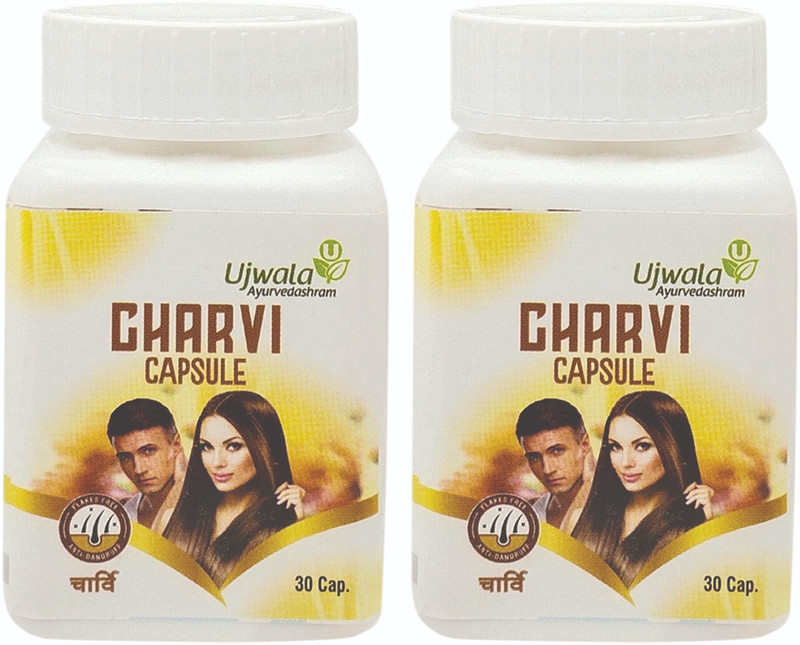 UJWALA AYURVEDASHRAM Charvi Capsules, Nourish to Dull Hair, Reduce Hair fall,Tottaly herbal,Alopecia(Pack of 2, 60 Capsules)
