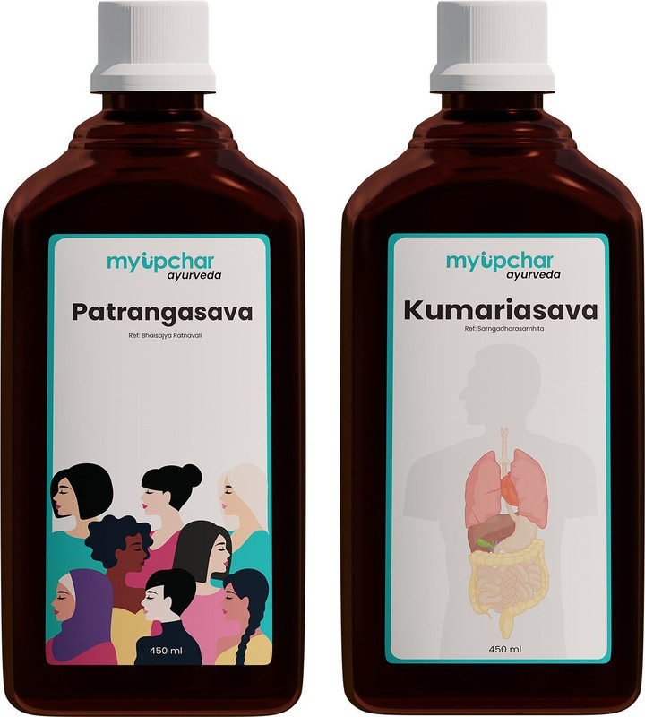 myupchar ayurveda Combo Patrangasava & Kumariasava Tonic Each 450ml |For Delayed Irregular Periods(Pack of 2, 60 Capsules)