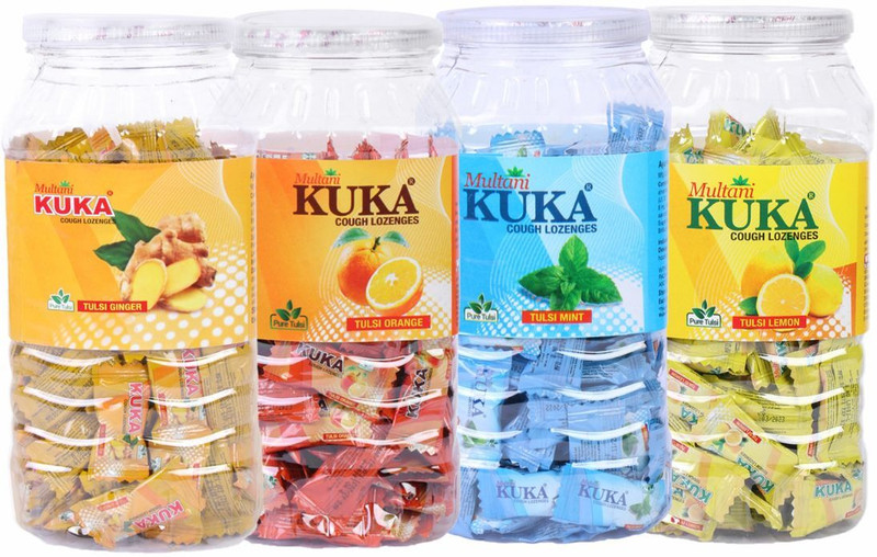Multani Tulsi-Ginger/Orange/Mint/Lemon Kuka Cough Lozenges Combo Pack of 4 |Relief Cough(600 Tablets)
