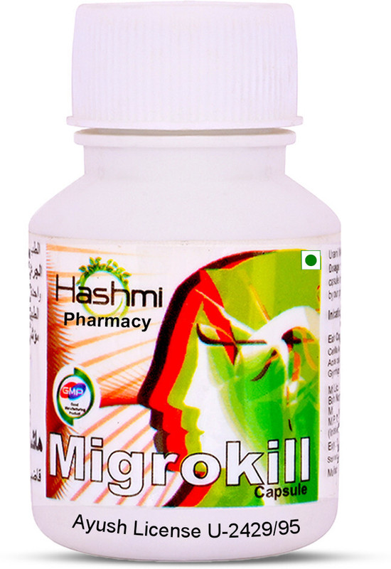 Hashmi Pharmacy Migrokill Herbal Capsules for Effective Migraine Stress Relief – 20 Caps(20 Capsules)