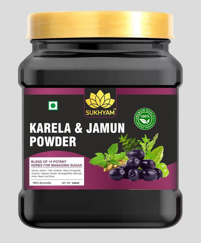 SUKHYAM AYURVEDA Karela & Jamun Powder | Blend of 14 Potent Herbs for Balancing Sugar(200 g)