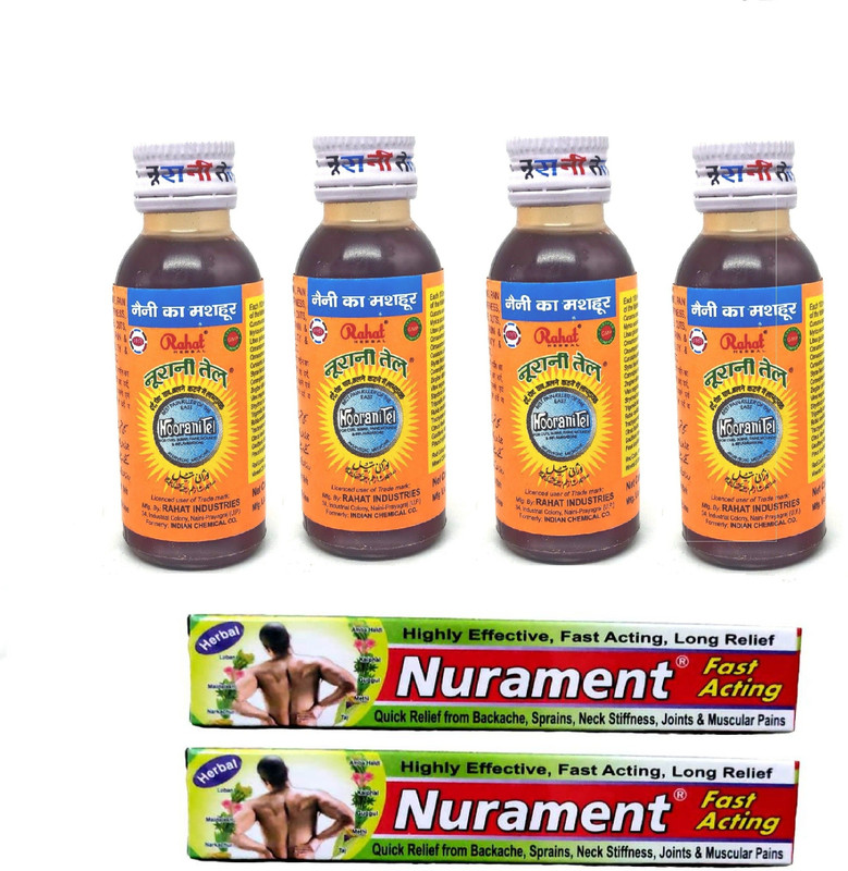 Rahat Ayurvedic Noorani Tel (4*50ml)and Nurament fast acting ointment(2*10g)(200 ml, 20 g)