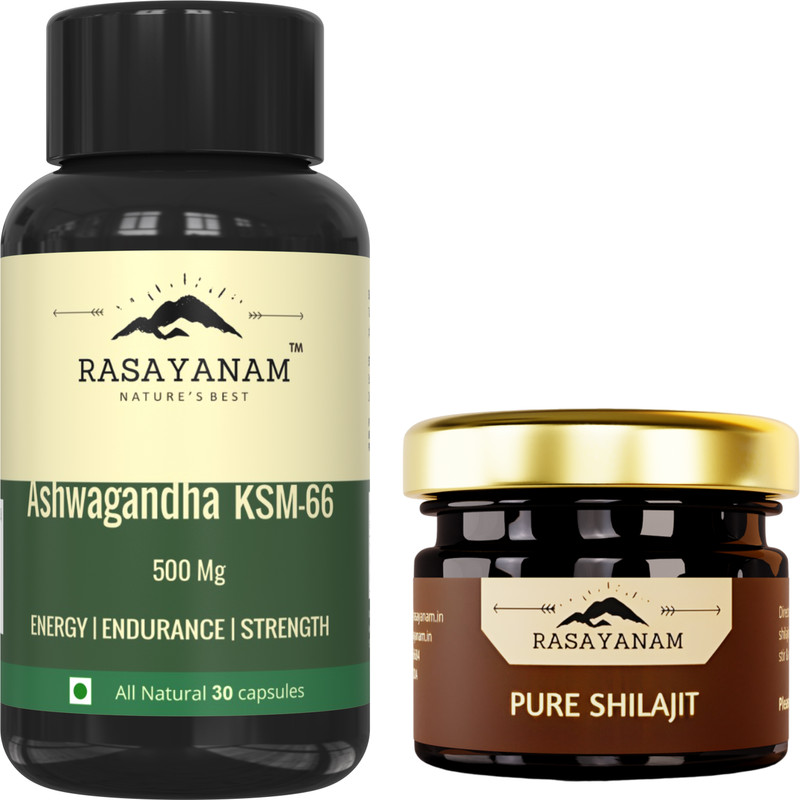 Rasayanam Ashwagandha KSM-66 (30 Tablets) and PurOriginal Himalayan Shilajit Resin 10g(Pack of 2, 30 Tablets, 10 g)