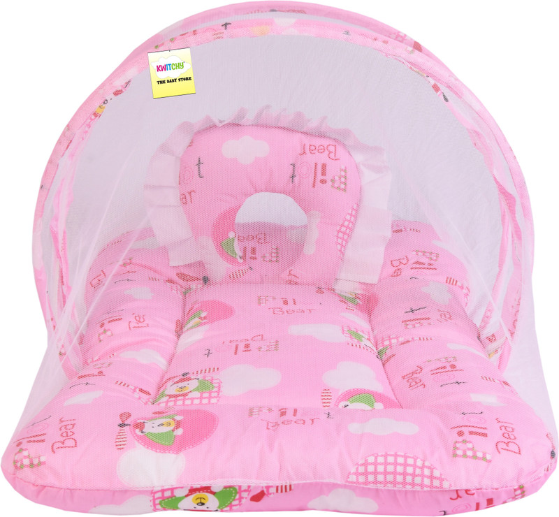 Kwitchy New Born Baby Mosquito Net Bed with Cushioned Pillow(Pink)