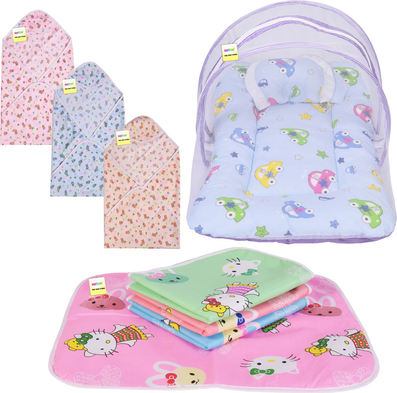 Kwitchy New Born Baby Daily Essentail Combo Pack(0-6 Months)(Total Items: 8) STANDERD Crib(Fabric, Blue)
