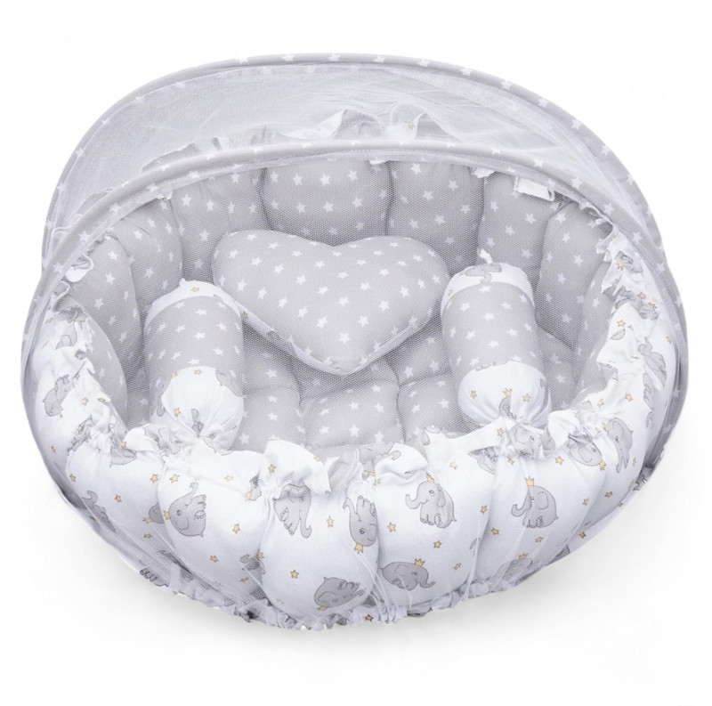 LittleTrove Top Newborn Baby Round Bedding Set with Mosquito Net Cotton Washable Kids Mosquito Net(Grey, Bed Box)