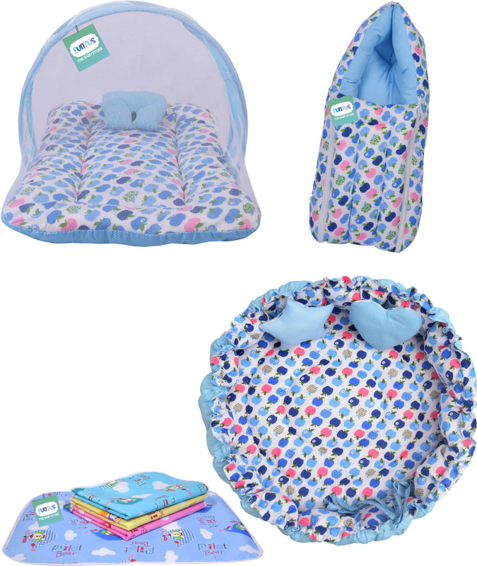 Funtus New Born Reversible Nest Bedding Set Sleeping Beds Carry Nest Cotton Pillow standard Crib(Fabric, Blue)