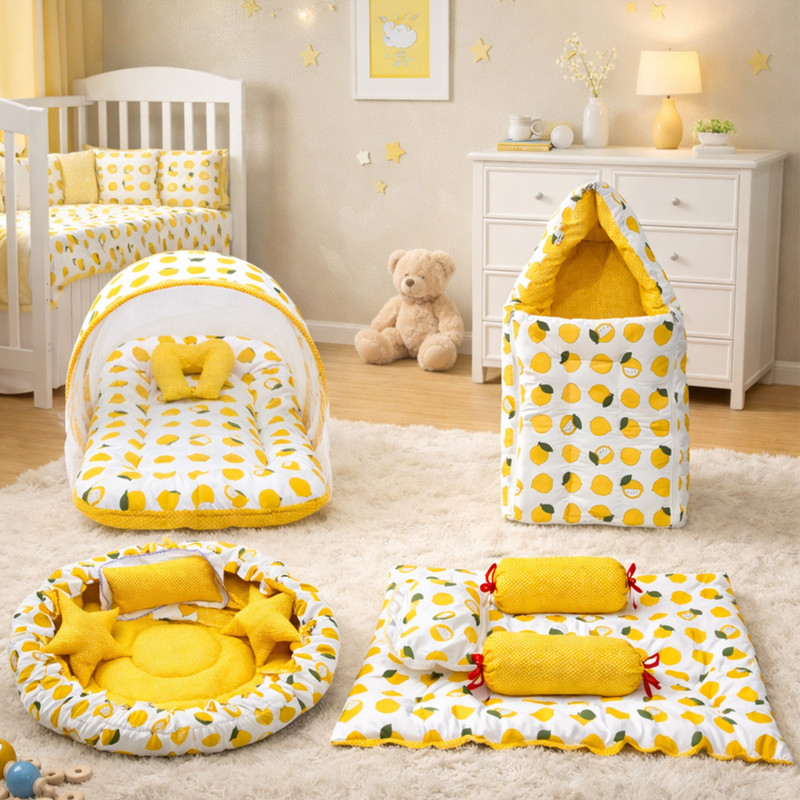Fareto Baby Complete Sleeping Essentials(0-6 Months) Standard Crib(Fabric, Yellow)