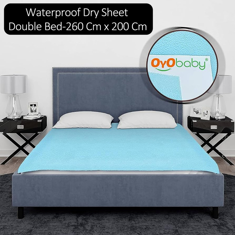 Oyo Baby Waterproof Sheet Bed Protector(Double Bed Size (260cm X 200cm), Blue) Rectangle Rectangle(Fabric, Blue)