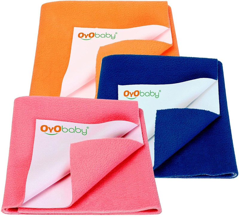 Oyo Baby Waterproof Premium Bed Sheet Pack of 3, Small Size(70cm X 50cm) Rectangle Rectangle(Fabric, Salmon Rose, Royal Blue, Peach)