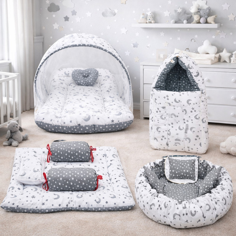Fareto Baby Complete Sleeping Essentials(0-6 Months) Standard Crib(Fabric, Grey)
