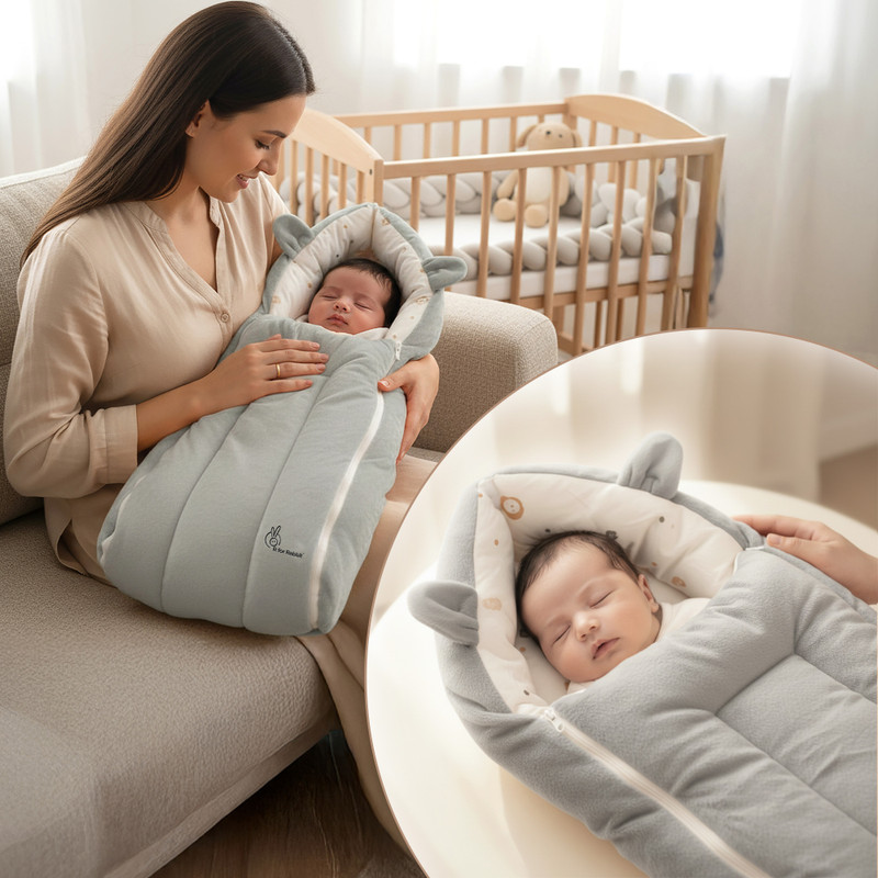 R for Rabbit Snuggy Cucoon Baby Bedding Set of 0 to 12 months Tan Brown Baby Bed Bedding Bag(Fabric, Teddy Grey)