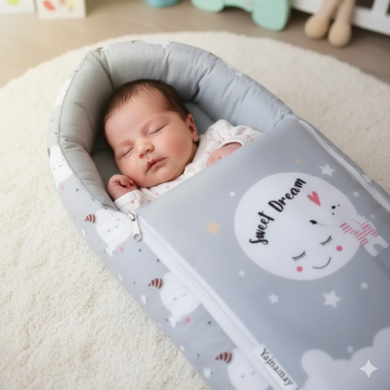 SHOP & WEAR 3 in 1 Baby Bed, Baby Bedding for New Born & Carry Nest, Cotton Sleeping Bag QUSHALI CUSLUEL(Fabric, Grey)