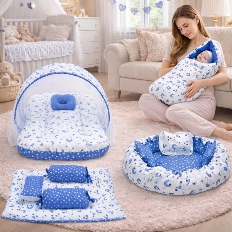 Fareto Baby Complete Sleeping Essentials(0-6 Months) Standard Crib(Fabric, Blue)