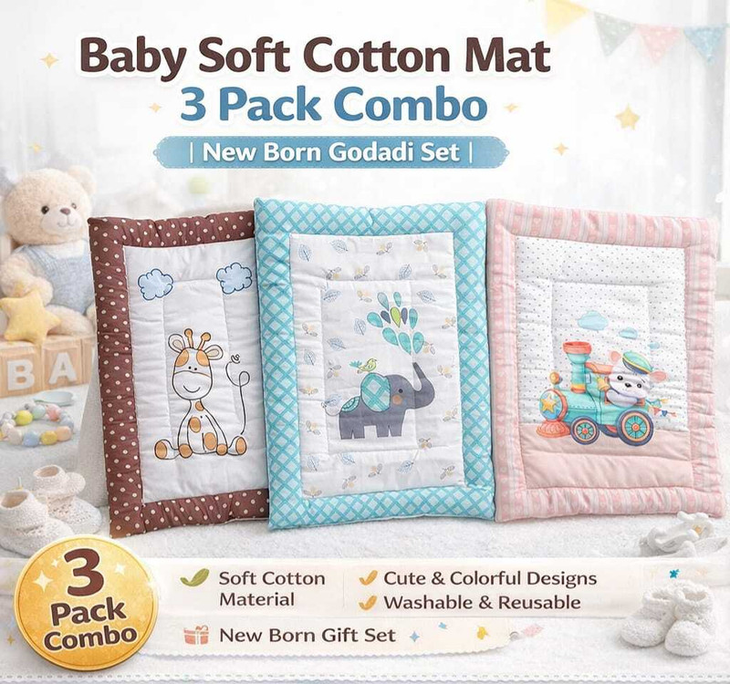 NENCYCREATION 3- PACK OF COMBO BABY SLEPPING MATS & BED PROTECTOR (ELEPHANT,GIRRAFE AND TRAIN) BABY BEDDING RACTANGLE(Fabric, Multicolor)