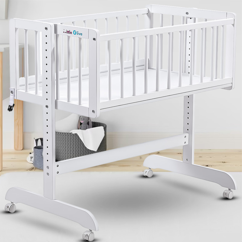 Little Olive Cozy Wooden Cot Cradle For New Born - White Cot(White)